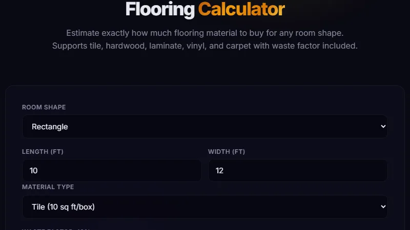 Flooring Calculator — estimate flooring material needed for any room shape