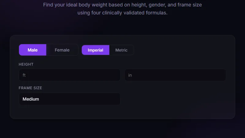 Ideal Weight Calculator — calculate ideal body weight using Devine, Robinson, Miller, and Hamwi formulas