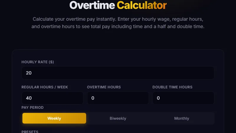 Overtime Calculator — calculate overtime pay at time and a half and double time rates