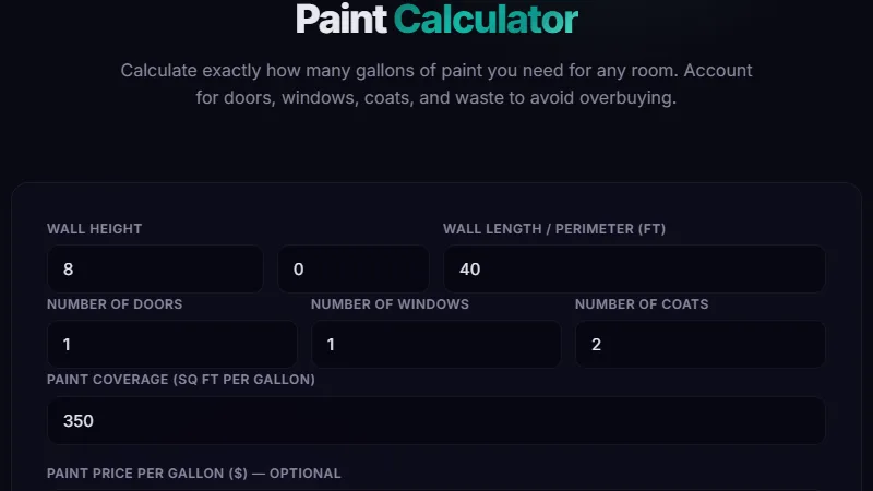 Paint Calculator — calculate exactly how many gallons of paint needed for any room