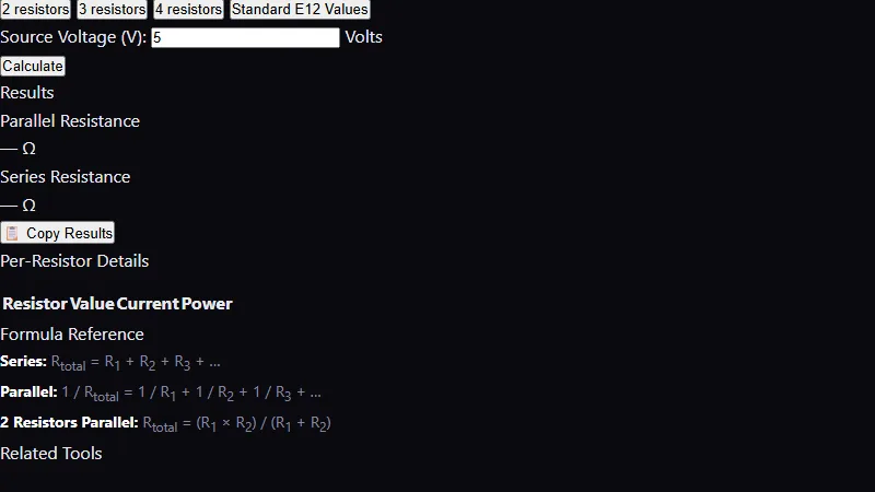 Parallel Resistance Calculator — calculate total resistance for resistors in parallel or series