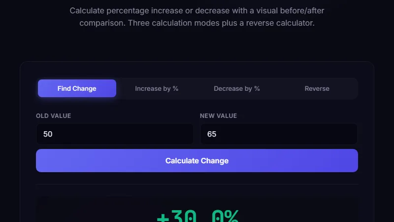Percentage Change Calculator — calculate percentage increase, decrease, and overall change