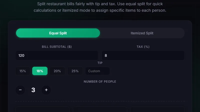 Split Bill Calculator — split bills fairly with group expense tracking and tip calculation